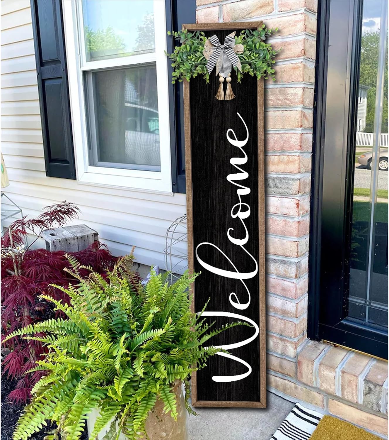 Welcome Sign for Front Porch Standing 45"X9" Large Outdoor Decor Rustic Vertical Leaner Wood Frame Porch Tall Welcome Signs for Farmhouse Outside Front Door Decorations (Wood White)