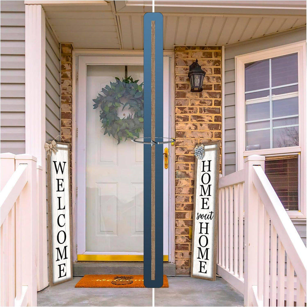 Outdoor Welcome Sign for Front Porch Standing Large 2 Sided 45"X9" Wooden Frame Tall Vertical Leaner Long Home Sweet Home Front Door Sign for Rustic Outside Farmhouse Modern Decor (Wood White)