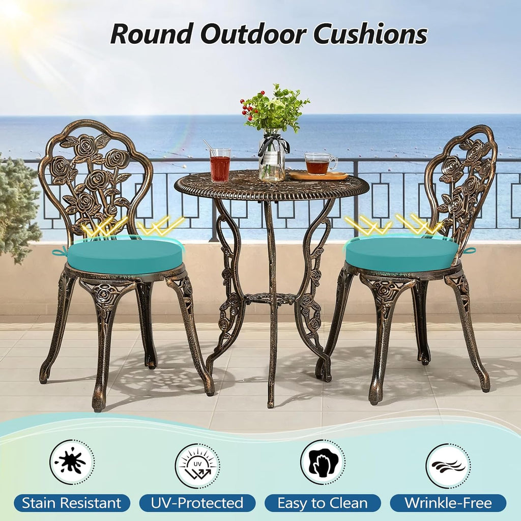 Wellsin Outdoor Bistro Chair Cushions, 3-Layer Waterproof Round Outdoor Cushions with Removable Covers, Outdoor Chair Cushions Set of 2, 15x15x3 Inch, Teal