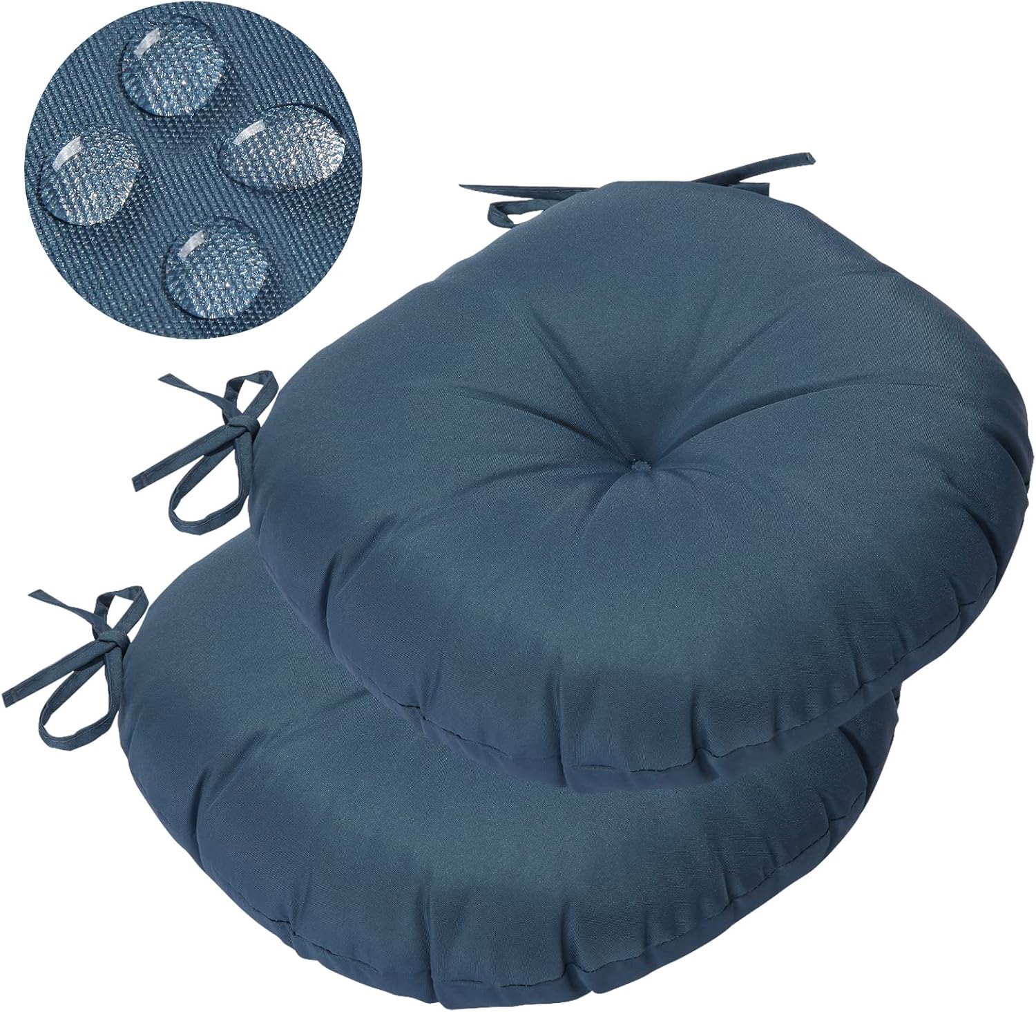 GUEGLSA Outdoor Tufted Round Cushions 15 inch, Waterproof Bistro Chair Cushions 15"x15"x3", Circular Seat Pads with Ties for Patio Garden, Set of 2, Red