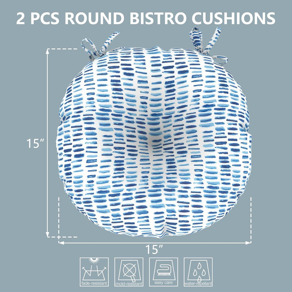 LVTXIII Outdoor Seat Cushions Patio Chair Pads with Ties, Round Bistro Chair Cushions for Home Office and Patio Garden Furniture Decoration 15"x15"x4", Set of 2, Pebble Blue