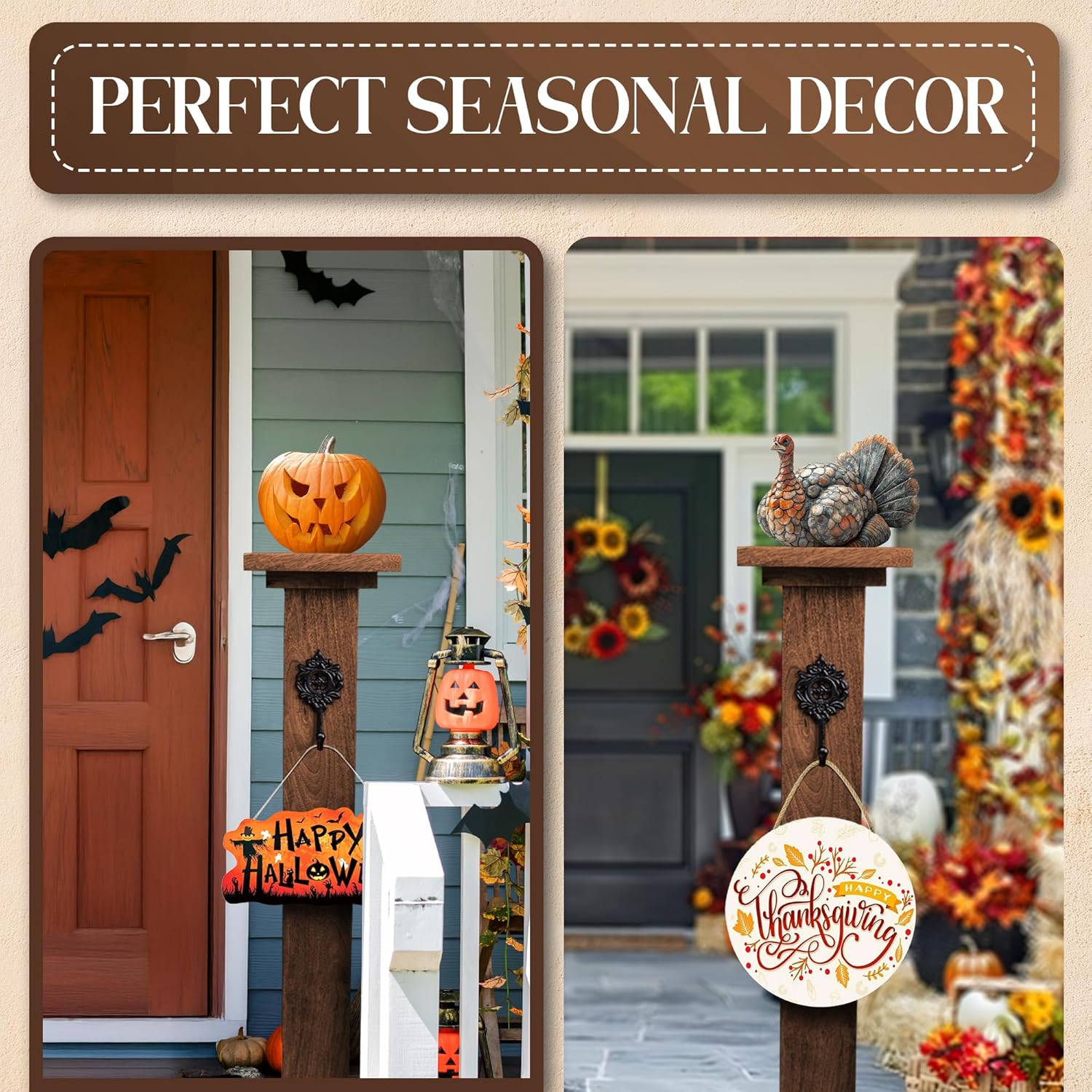 Wooden Porch Sign, Wreath Post - 42.5" Welcome Sign Post for Front Porch Decor - Handmade from Durable Mango Wood - Front Door Wreath Holder - Stand for Welcome Home Signs - Front Door Decor