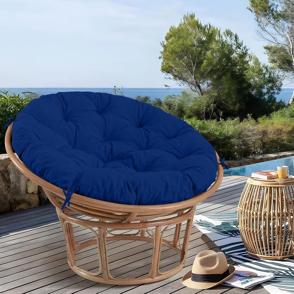 Papasan Chair Cushion Outdoor, Round Papasan Cushion Indoor with Ties, Waterproof Circle Seat Pad for Porch Patio Garden, 45 in Navy, Cushion Only