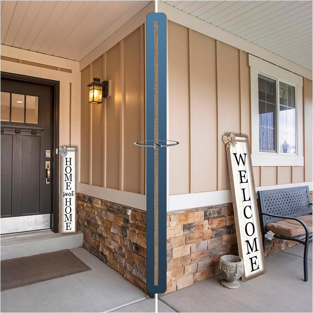 Outdoor Welcome Sign for Front Porch Standing Large 2 Sided 45"X9" Wooden Frame Tall Vertical Leaner Long Home Sweet Home Front Door Sign for Rustic Outside Farmhouse Modern Decor (Wood White)