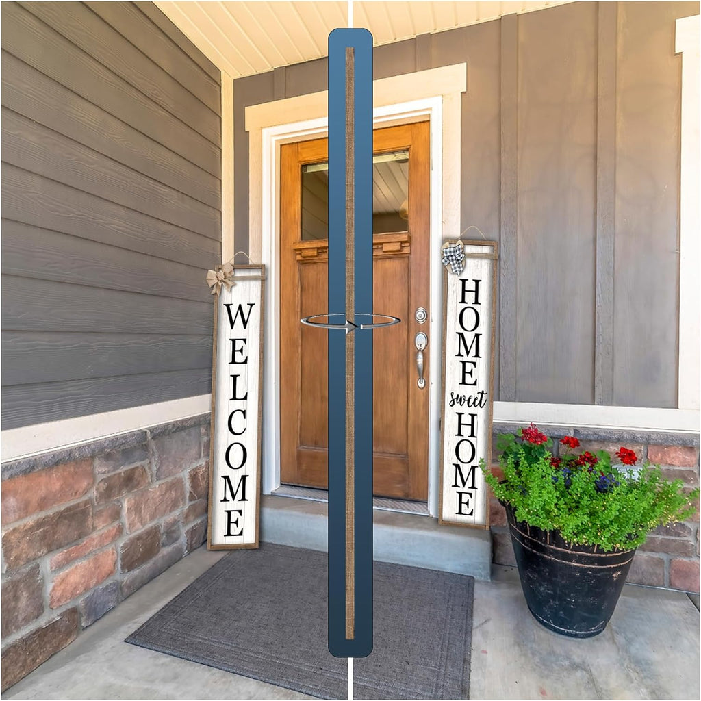 Outdoor Welcome Sign for Front Porch Standing Large 2 Sided 45"X9" Wooden Frame Tall Vertical Leaner Long Home Sweet Home Front Door Sign for Rustic Outside Farmhouse Modern Decor (Wood White)