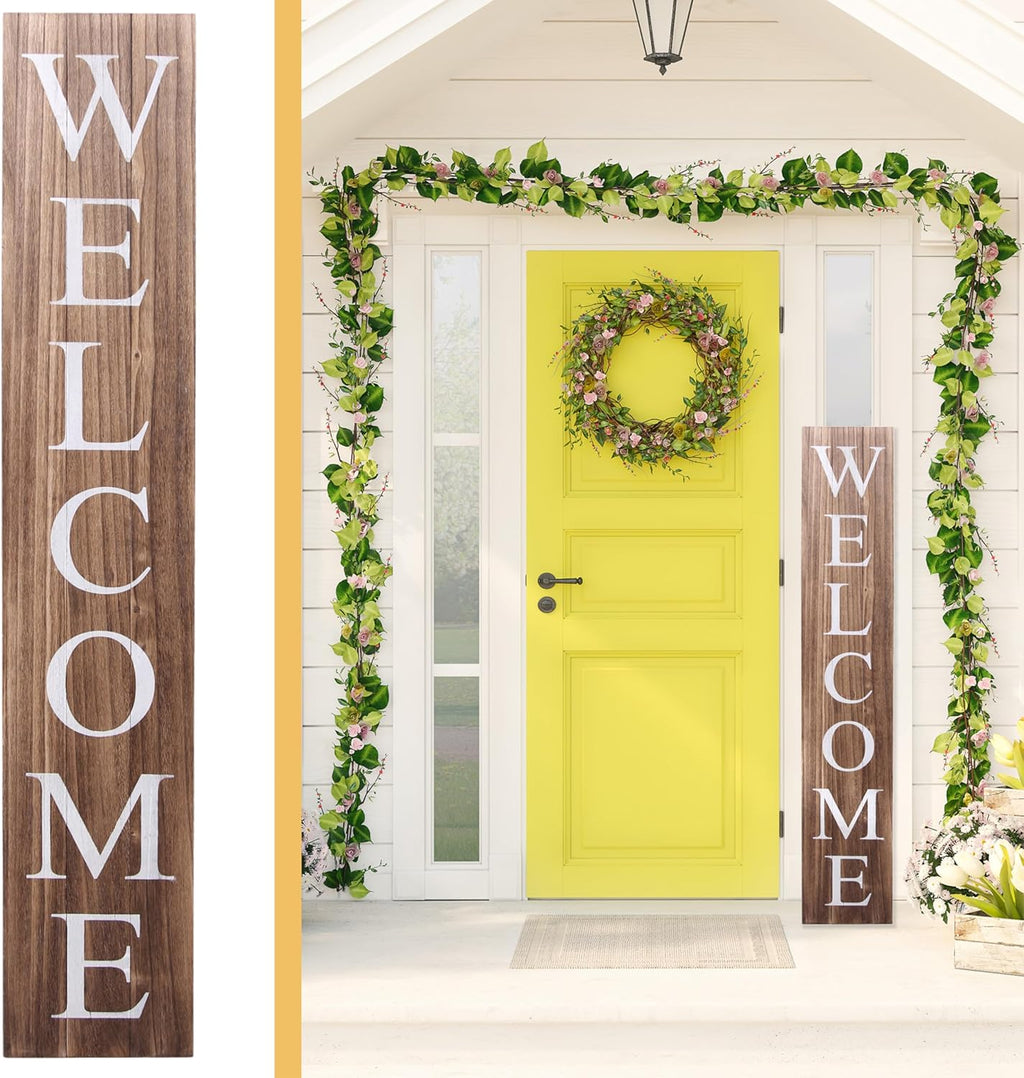 ALBEN Premium Extra Large Welcome Sign for Front Door Porch – 5 Feet Tall (58" x 11") Standing Vertical Wooden Sign, Indoor Home Decor Wall Decorations (Brown)